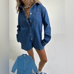 Parke Long Sleeve Denim Romper NWT
